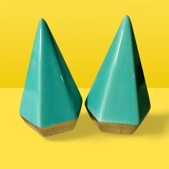 Aqua MCM Style Art Decor Ceramic Cone With Gold Accent. - Picture 2 of 4